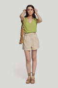 Shorts Cintura Subida em Linho Natural